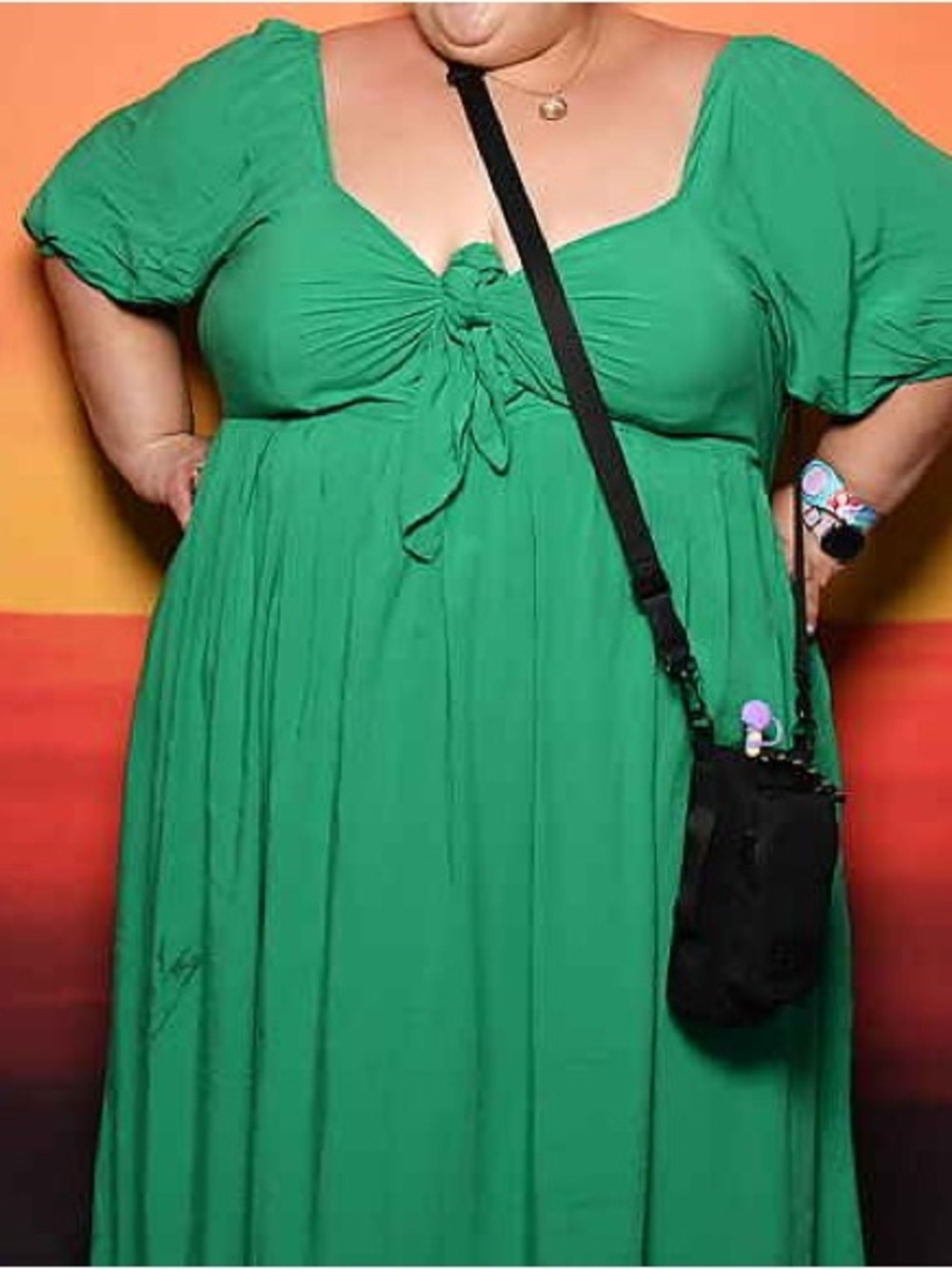 Eloquii Green Tie-Front Midi Dress with Puff Sleeves 28/5X